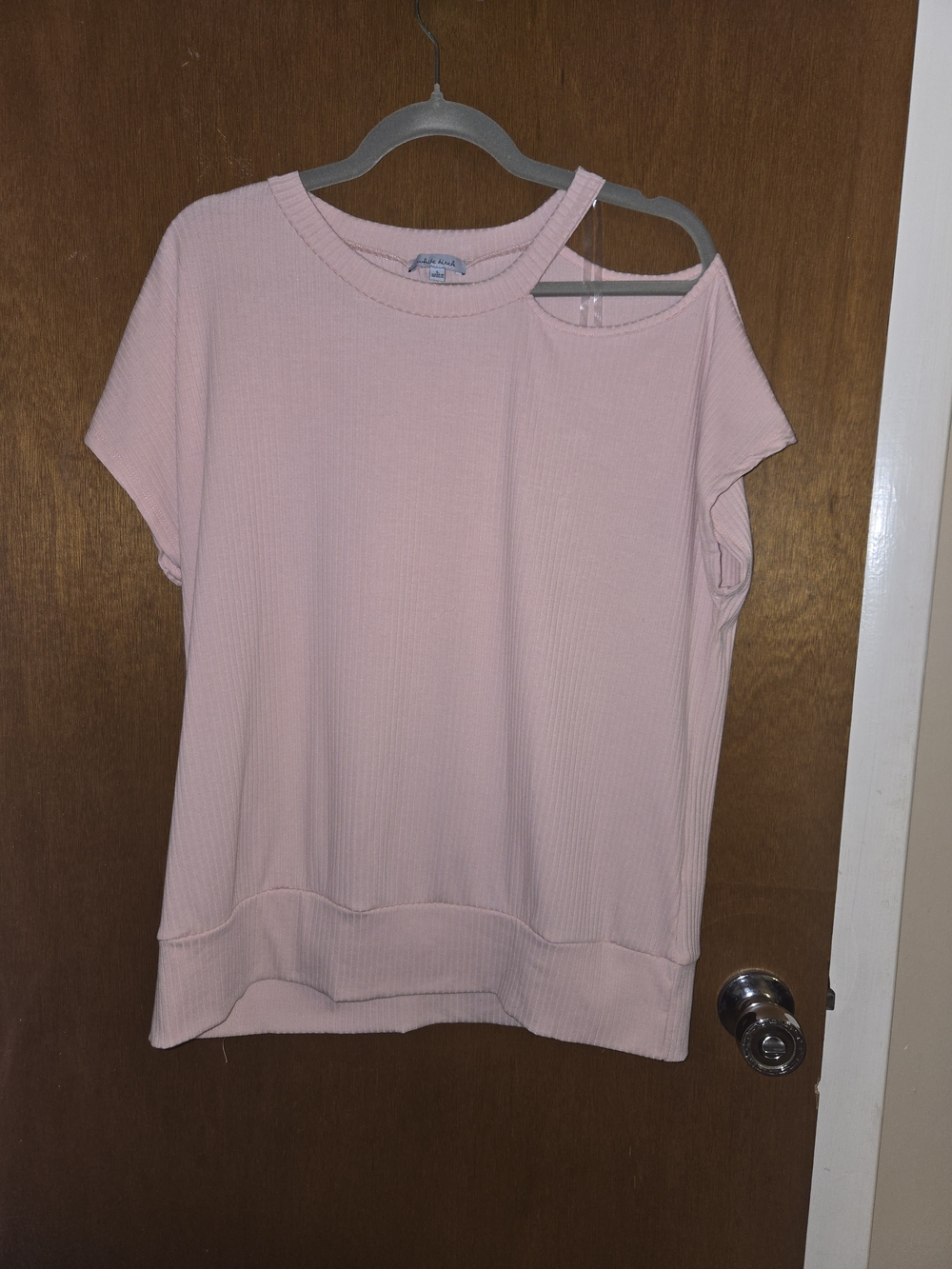 Whitebirch Cutout Shoulder Ribbed Short Sleeve Top - Pink
